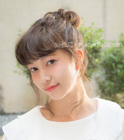 齐刘海伴娘发型花苞头扎发 空气感刘海更修颜
